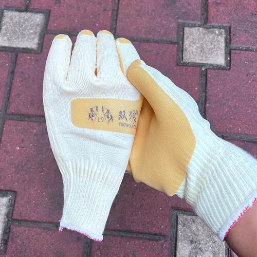 正品双狼底片手套12双浸胶劳保手套防切割钢筋工防护耐磨加厚耐用
