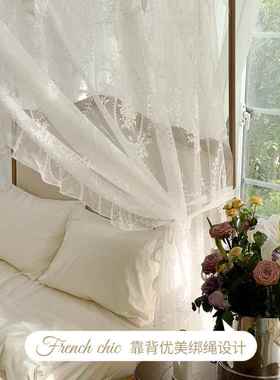 9XC2025新款蚊Q帐卧F7675M97室轻式宫廷落式法白色地蕾丝床幔木纹