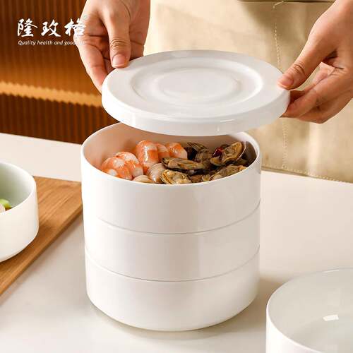 骨瓷深盘6寸加深蒸碗多层可叠盘蒸饭碗家用水蒸蛋碗蒸菜碗微波炉