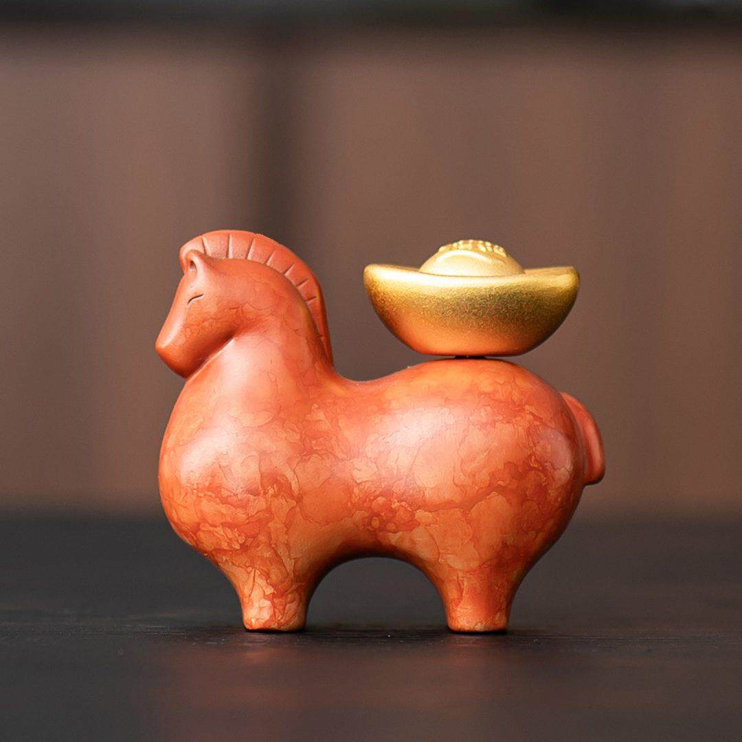 实心黄铜茶宠摆件生肖马造型·马上有钱茶具装饰品
