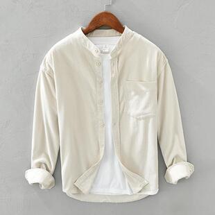 shirt stand collar Corduroy sleeved men jacket long