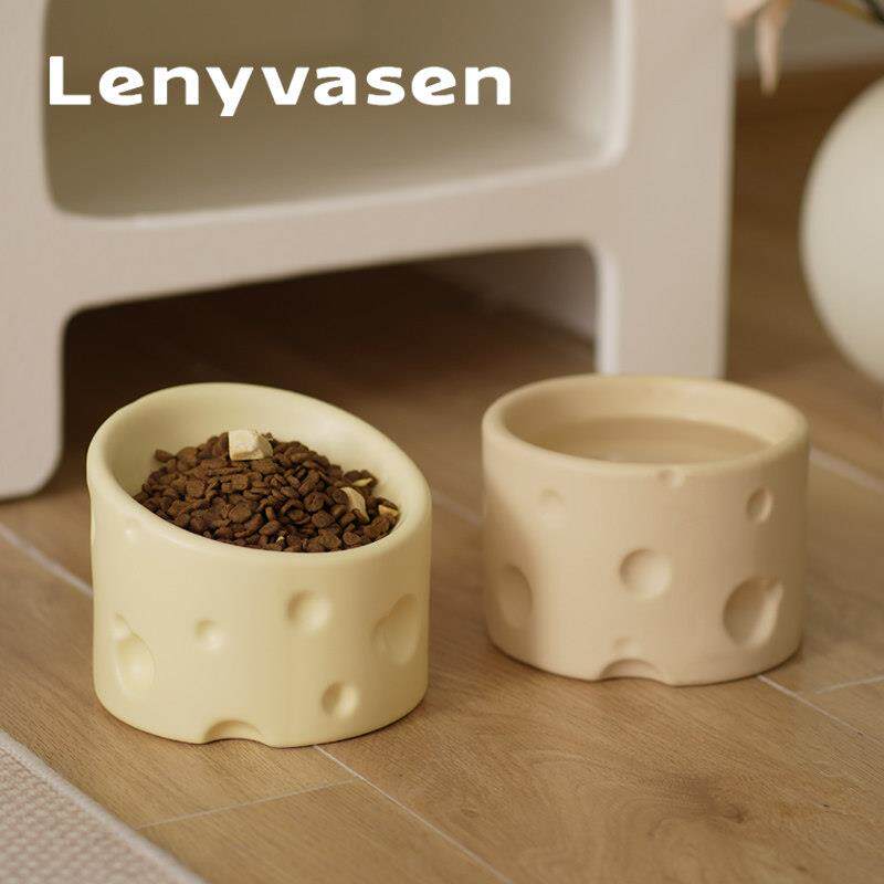 LENYVASEN 猫碗猫食盆陶瓷奶酪斜口宠物碗狗盆狗碗保护颈椎喝水碗