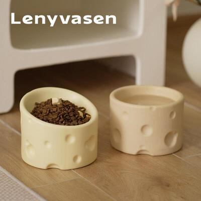 LENYVASEN 猫碗猫食盆陶瓷奶酪斜口宠物碗狗盆狗碗保护颈椎喝水碗