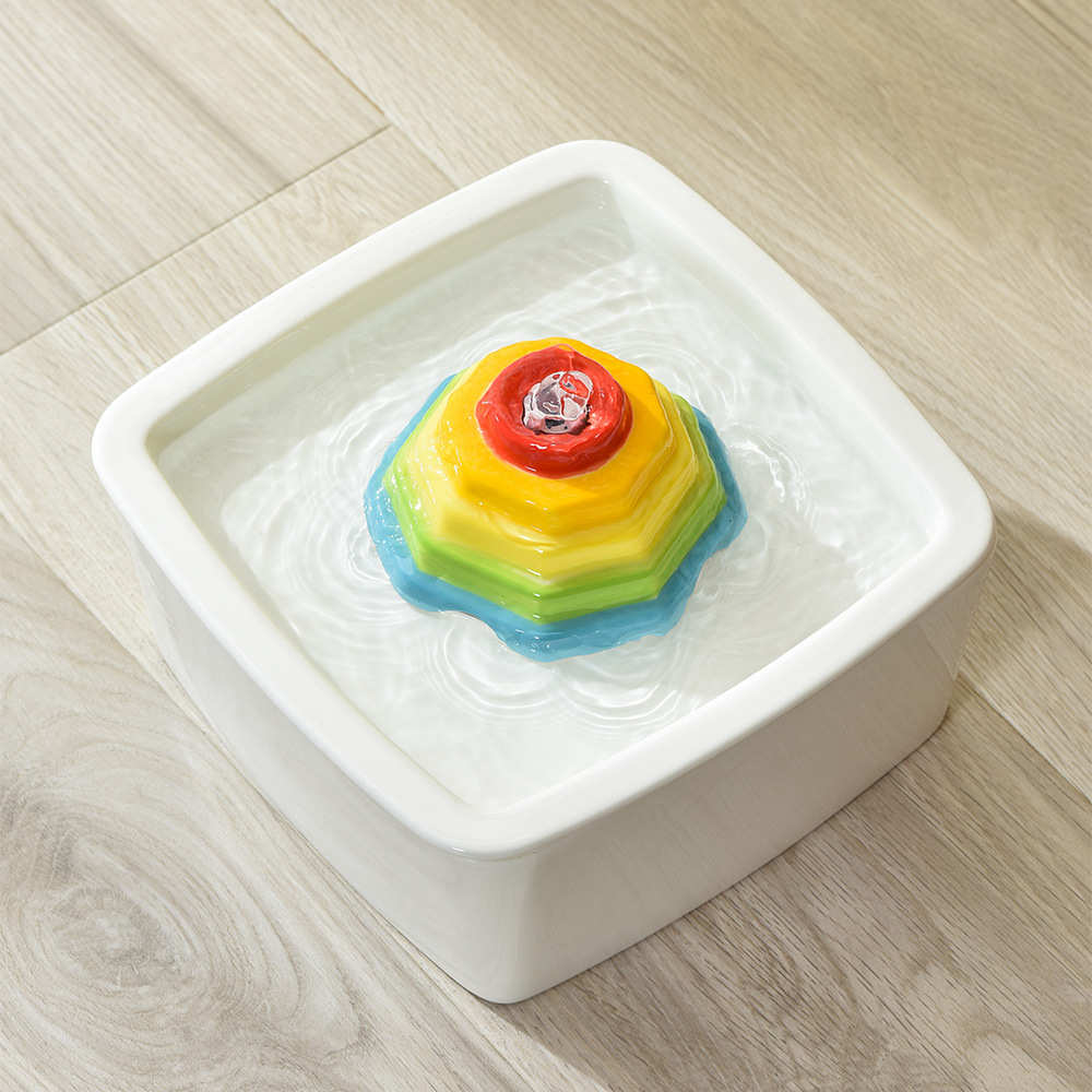 宠物饮水机1.5L彩虹塔陶瓷猫咪喂水器自动循环水质净化饮水器中性