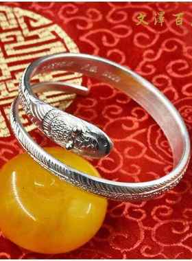 高档灵蛇雪花银9饰99镯手环银品银手工定做个性生手肖蛇订制NO163