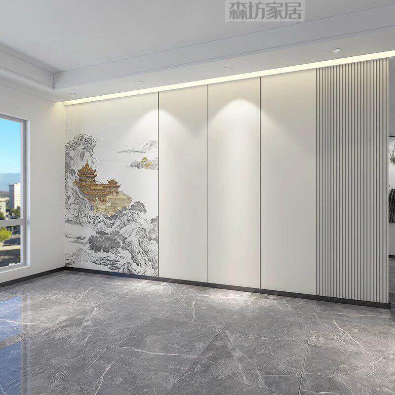 简约金色阁楼电视背景墙碳晶板客厅发卧室护墙板背景墙竹木纤维板