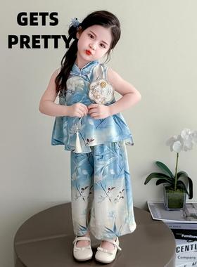 GETS PRETTY女宝宝汉服套装夏季2025新款儿童中式兰花夏季两件套