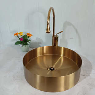 台上洗手面盆304不锈钢加厚大圆形酒店KTV别墅高端洗漱池平底金盆