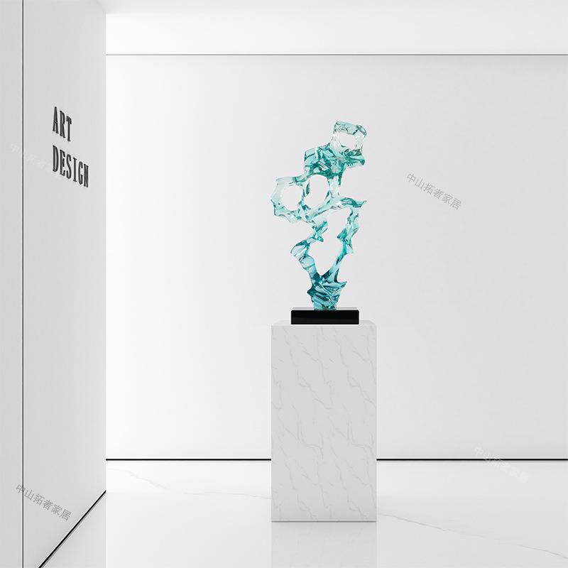 售楼处假山雕塑海浪艺术品简约现代抽象透明树脂装饰品玄关桌摆件