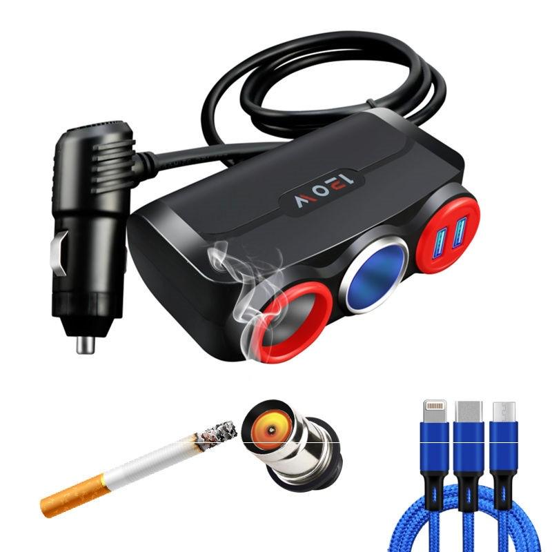 车载充电器快充汽车点烟器一拖三多功能插头车充插座12V轿车USB