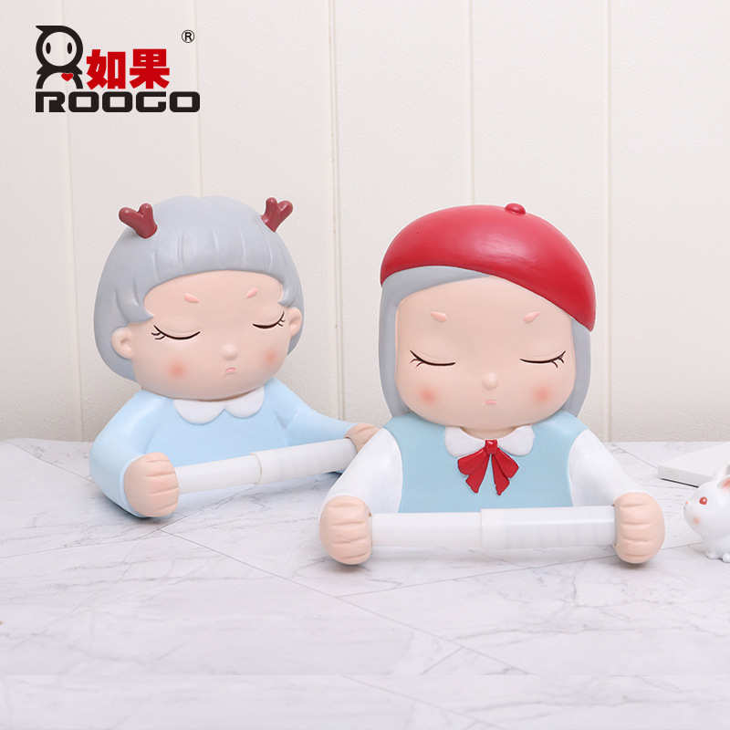 如果卡通创意少女卷纸筒浴室厕所卫生间纸巾盒洗脸巾架置物架批发