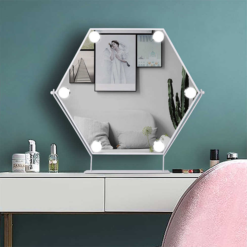 补光可调光浴室好莱坞灯三色化妆镜化妆镜台式梳妆美容六边形led
