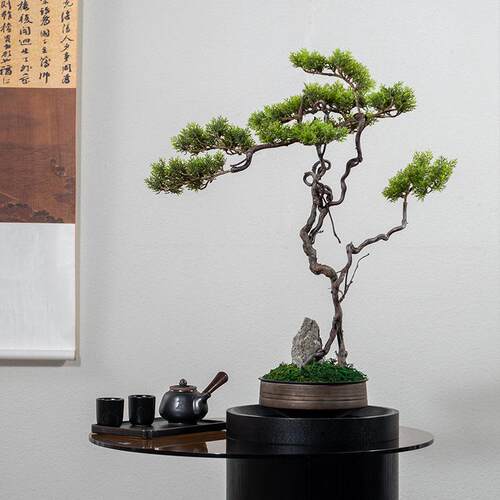 中式盆景仿真迎客松绿植入户玄关装饰造景摆件客厅盆栽家居装饰品