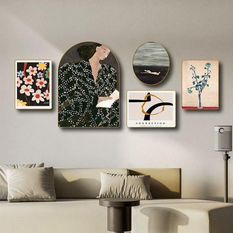 美式复古简约挂画多组合客厅装饰画现代小众风格油画酒店工装