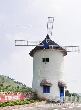 【荷兰风车】大型外防腐实质户景观厂电动旋转白木色2020060风车