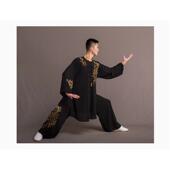 高档极春夏太服女表演长服男式 腾 武术服太极比赛服黑色绣花龙图式