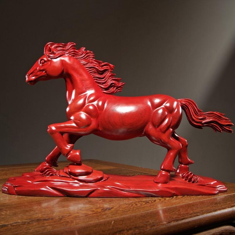 马马到成功木雕客厅装饰工艺品实摆件办公室红木家居梨红花木质