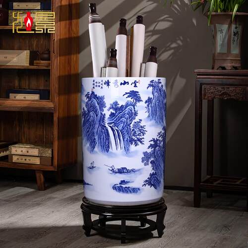 景德镇陶瓷器落地大花瓶书画 画缸卷轴缸书房客厅字画 画桶收纳插