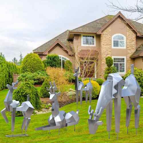 不锈钢抽象几何切面鹿雕塑装饰品景观鹿酒店户外广场公园摆件