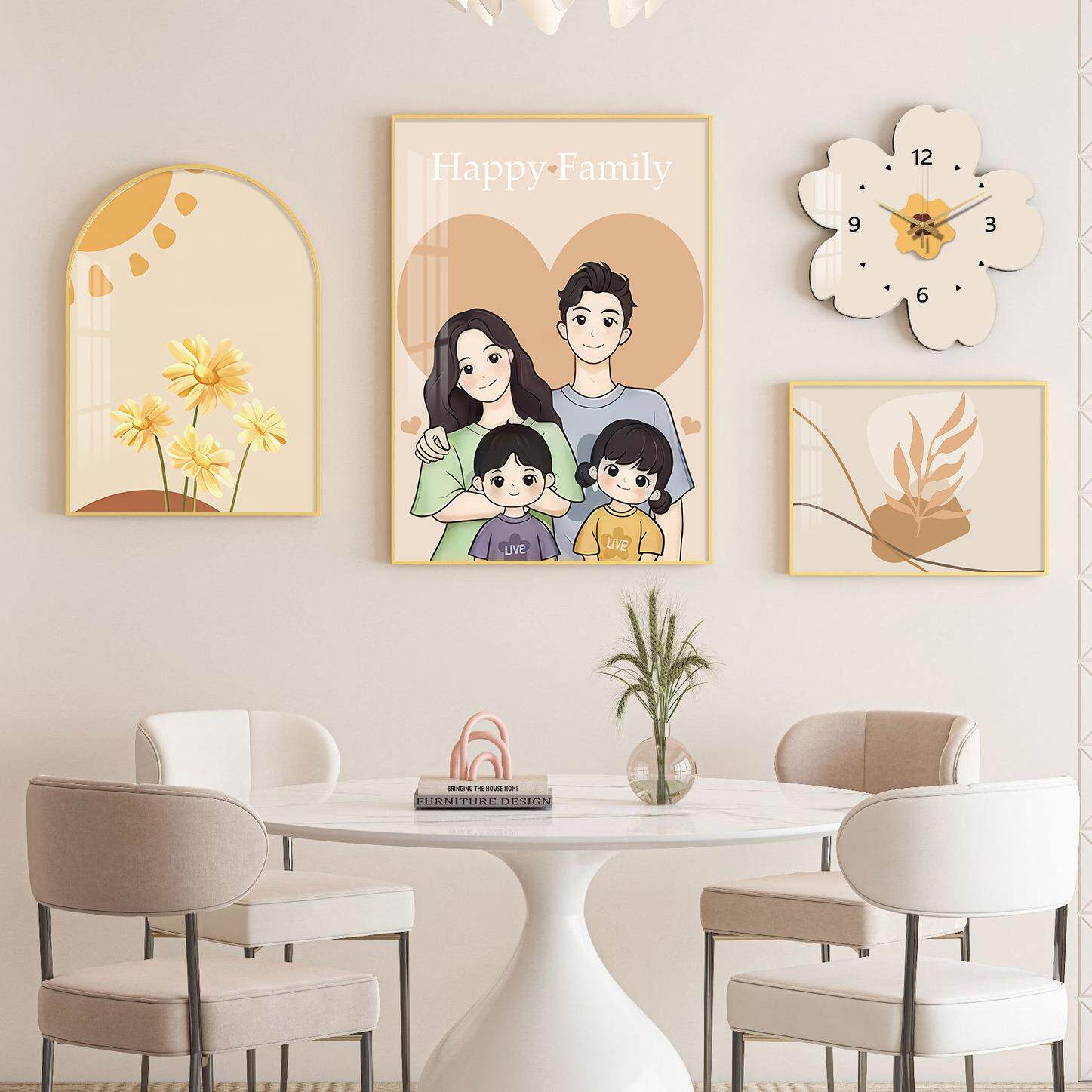 奶油风餐厅装饰画小清新花卉抽象组合壁画现代简约饭桌背景墙挂画