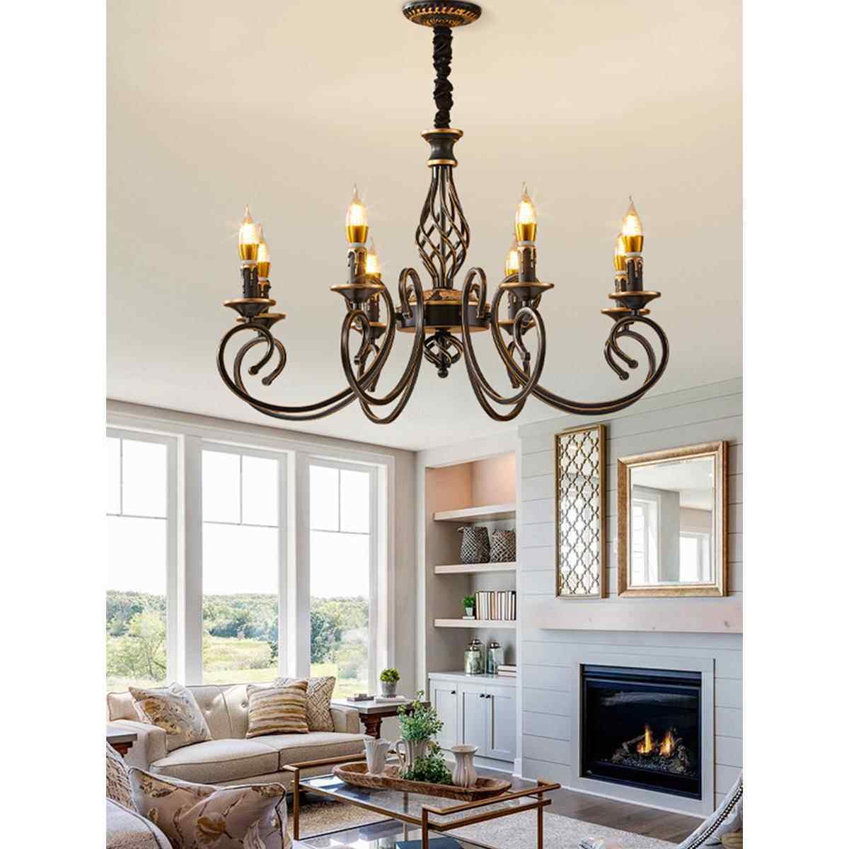 蜡烛吊灯美式简单乡村客厅餐厅灯覆古无障碍豪华创意欧式风格书房