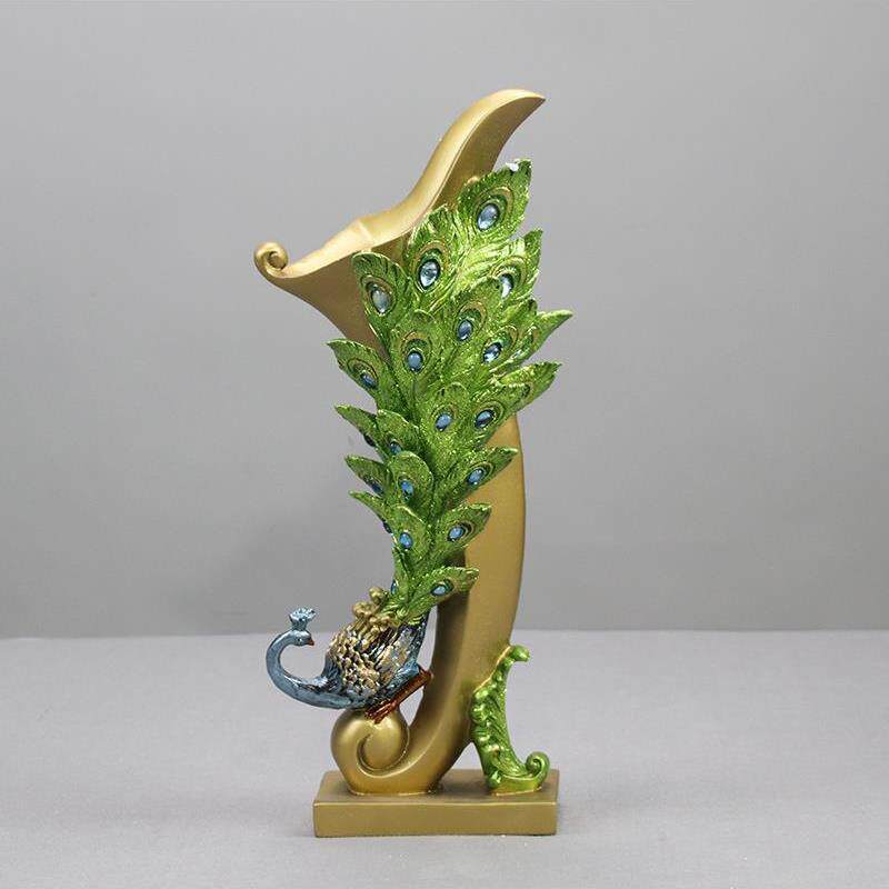 树脂孔雀花瓶假花花插实用新奇特工艺婚庆礼物家居摆件