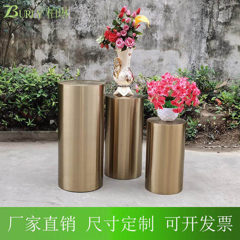 展示立柱 吧台支撑 不锈钢底座 圆形摆台 女装陈列 茶几腿 香槟金