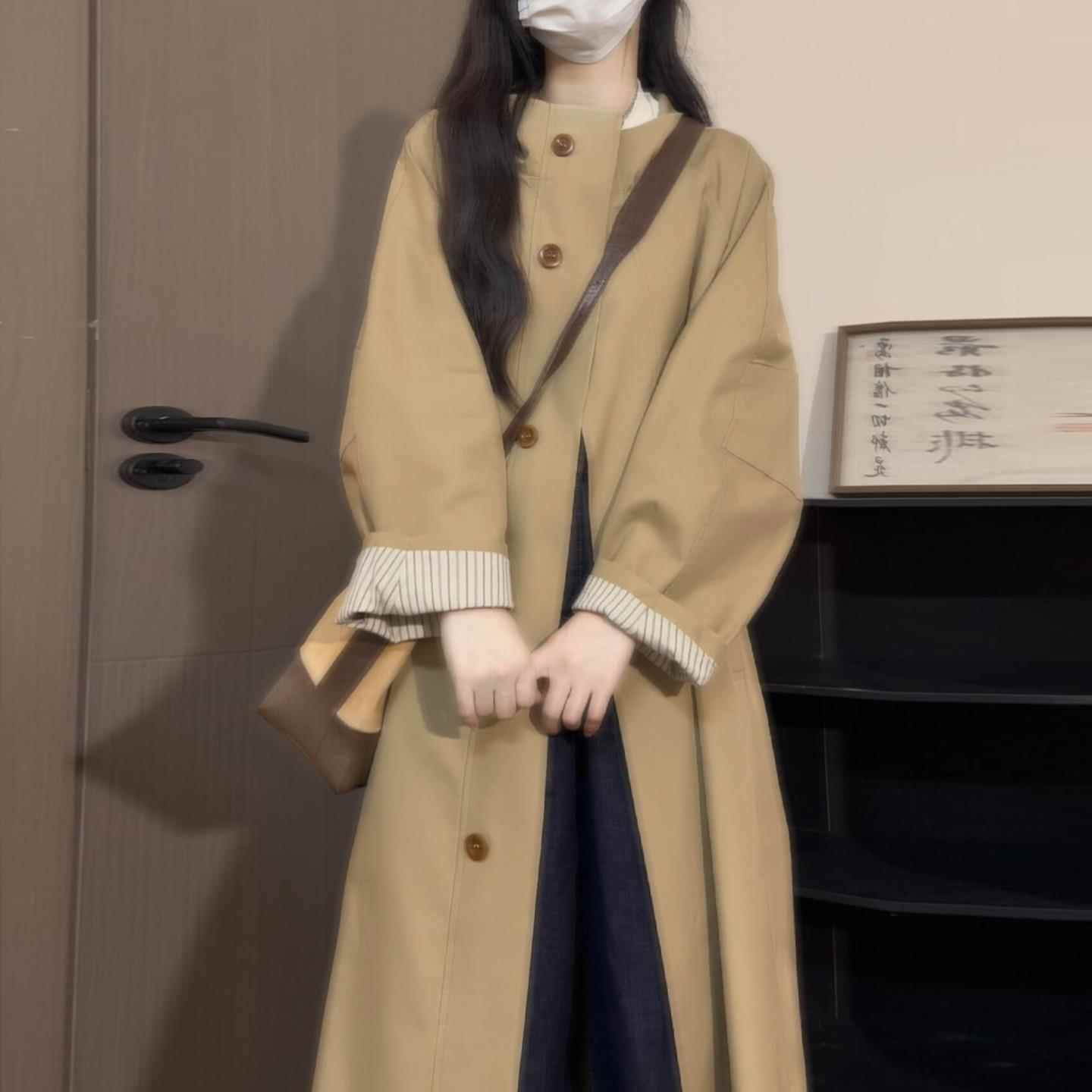 爆款韩版风衣外套女2025春秋季新款巨好看的长款高个子薄款卡其色