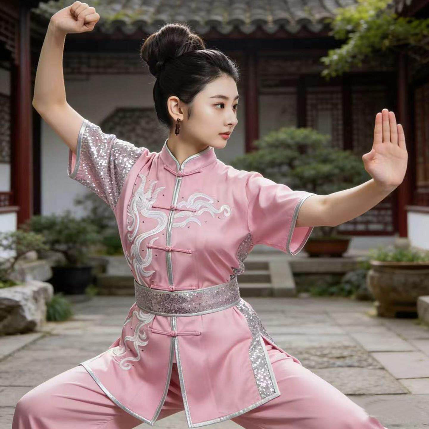 新款刺绣龙武术表演竞赛服男女体考训练练功服套路拳彩服成人儿童