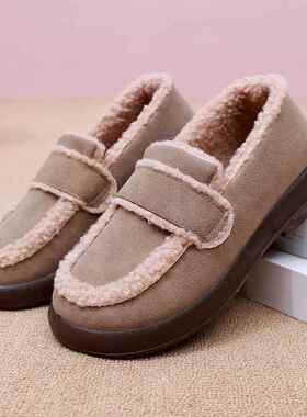 高档老布鞋女棉鞋2024冬新款加绒加厚保暖平季底豆豆鞋防滑京妈妈