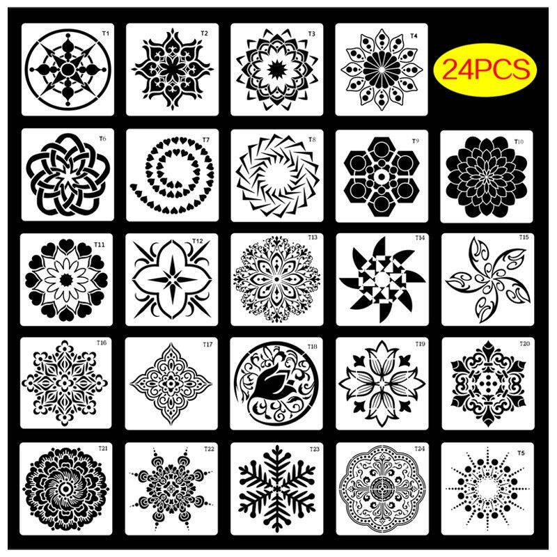 新款创意曼陀罗模板绘画模板镂空DIY装饰Mandala石头彩绘画板插画