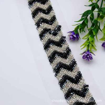 仿手工钉珠花边DIY米珠少数民族风服装辅料亮片腰带 水波浪形珠片