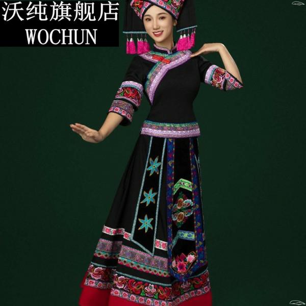 广西壮族民族服装女新款少数民族服装长裙刺绣苗族土家族舞蹈服饰