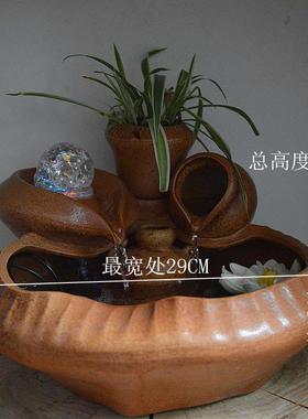高档欧式色陶瓷喷泉流桌水器家居客厅柜蓝台面水景摆水晶球室内装