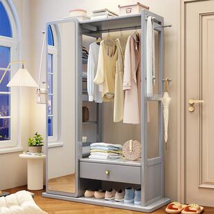 现代木简约实衣帽2005架穿身室衣镜组合一体多功能挂衣架卧收纳柜