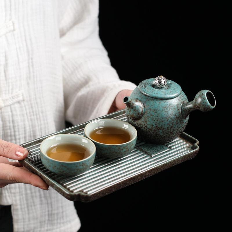 日式侧把壶泡茶壶简约现代家用盏杯温茶器办公功夫小茶具套二人组