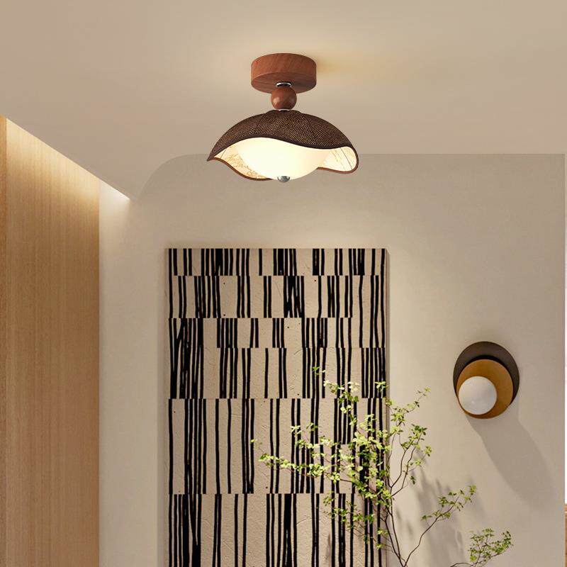 中古风吸顶灯入户灯过道走廊卧室灯创意设计师款艺术布艺玄关灯具