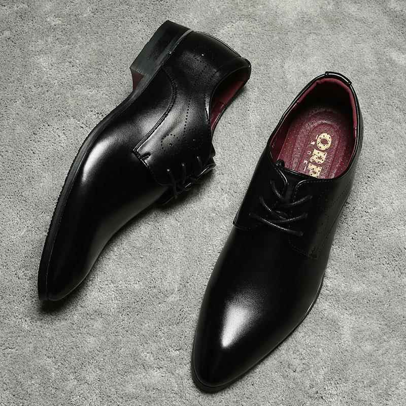 正品韩皮鞋男尖头版商务正装季英伦潮流夏透气真皮内增高6cm休男