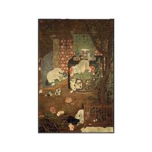 新中式玄关装饰画戏猫图中古风客厅沙发背景墙会所茶室仿复古挂画