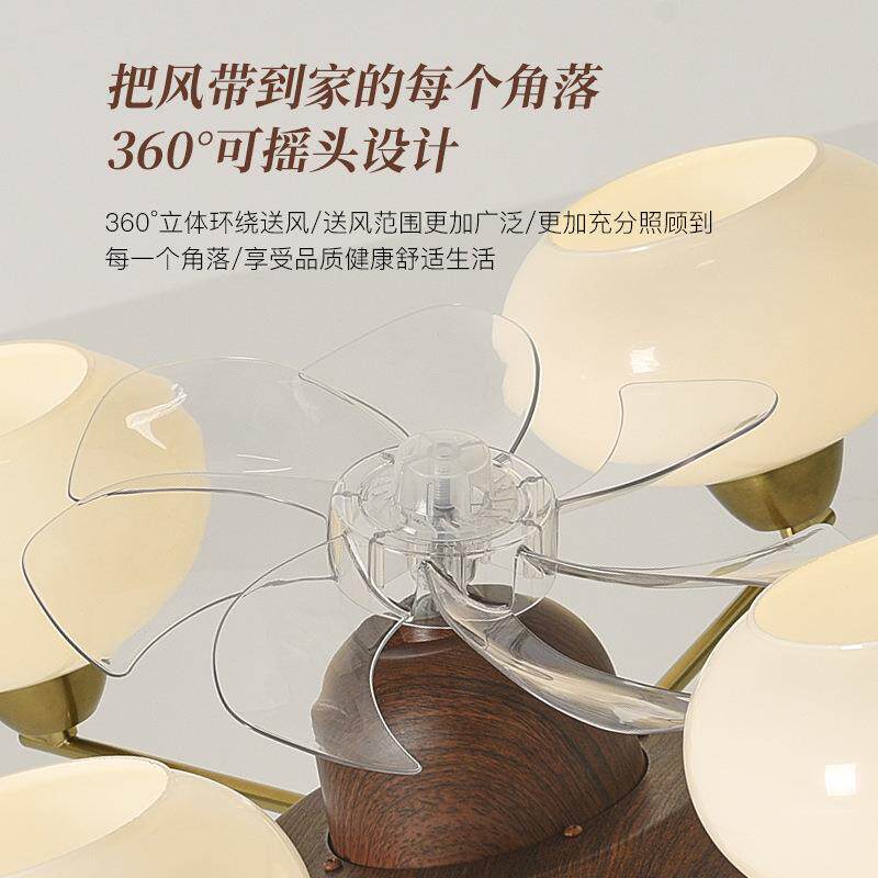 【严选】中古风柿子吸顶摇头风扇灯新款复古法式奶油风卧室玻璃灯