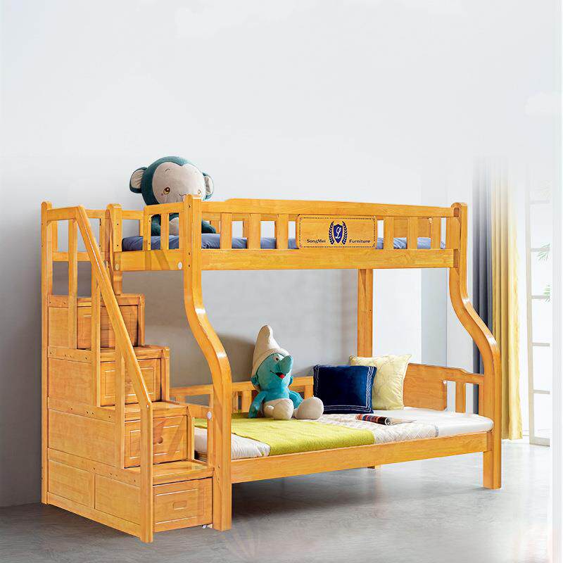 简约上下双层床实木儿童多功能组合男孩女孩高低橡胶木双人子母床