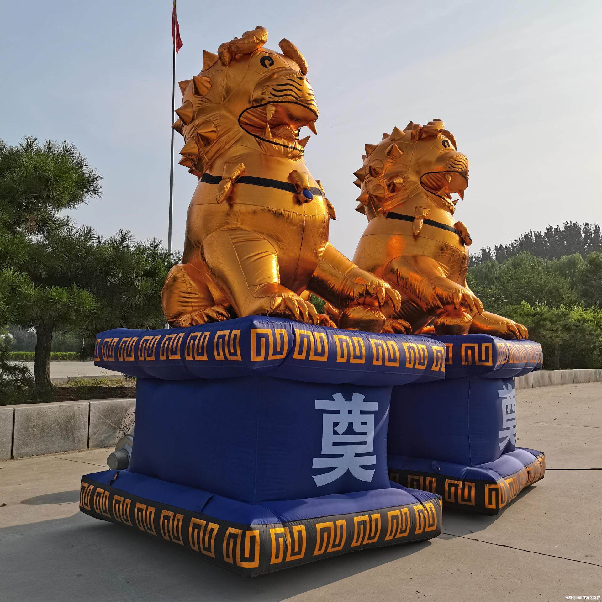 白事拱门充气金狮白事金狮蓝色气模牌楼灯笼双鹤殡葬门厅布料