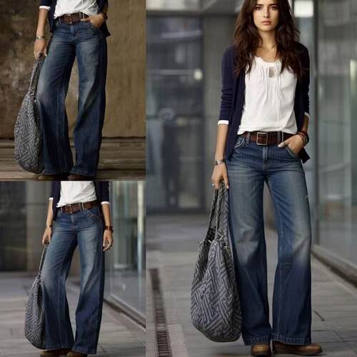Women Waist Leg Jeans Acid Wash Elastic Pants Commuting
