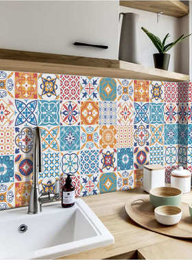 ET140-153 亚马逊马赛克瓷砖贴仿古花砖自粘瓷砖贴复古墙贴防水