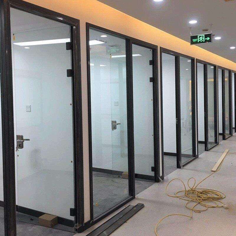 河公室玻璃隔断墙钢办化玻璃铝镁北合金隔办断磨砂双玻百叶MMG公