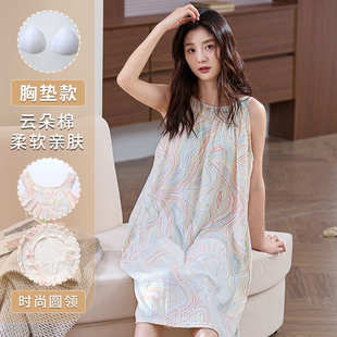 睡裙女2025夏季 连衣裙家居服薄可外穿 新款 背心睡衣带胸垫甜美无袖