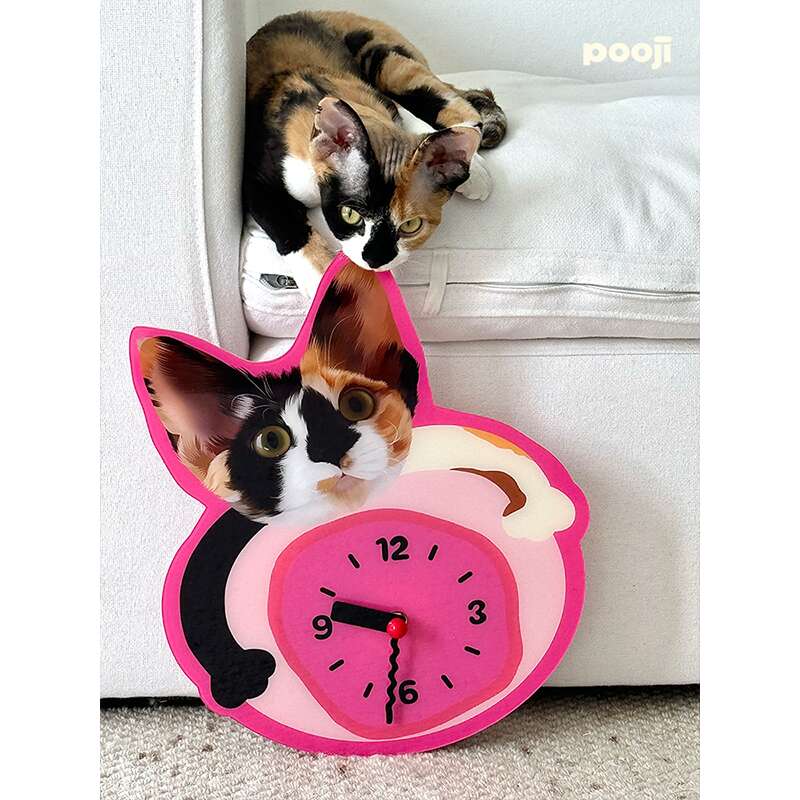 POOJI原创设计宠物定制周边时挂钟表猫狗可爱摆件创意礼物
