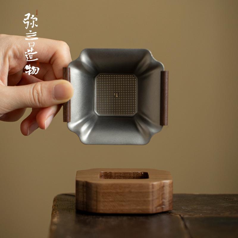 弥言纯钛茶漏两件套超细高档家用茶叶过滤网功夫茶道零配中式茶滤