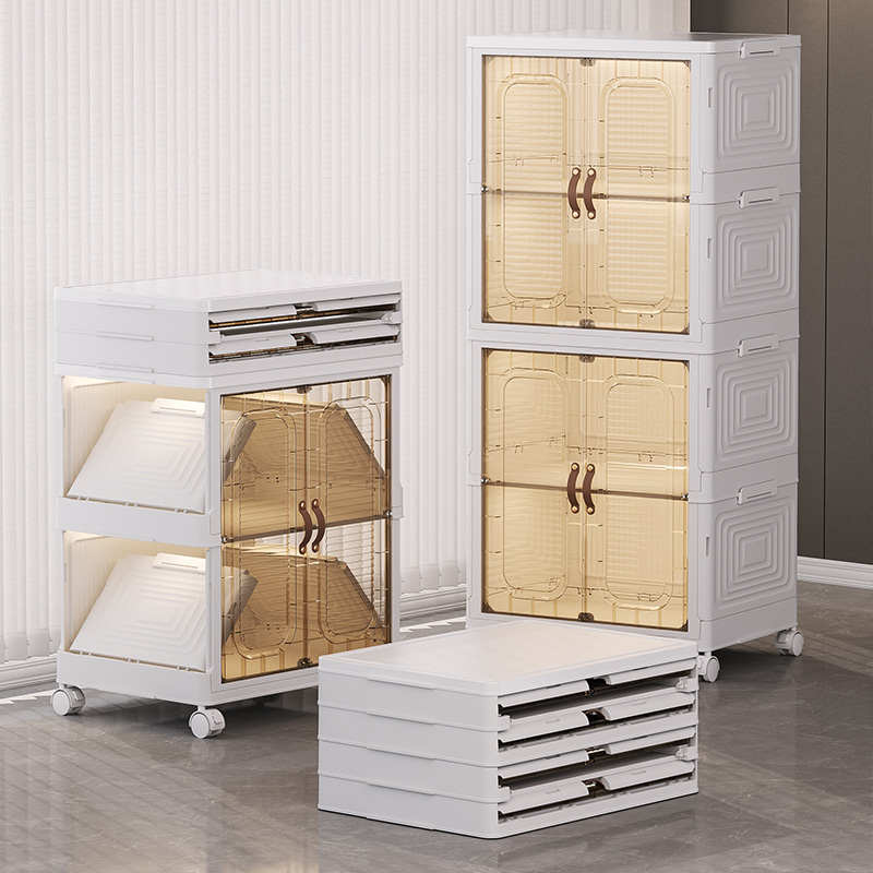 透明可折叠免安装收纳柜子可移动带轮子大容量轻奢防尘双开门鞋柜