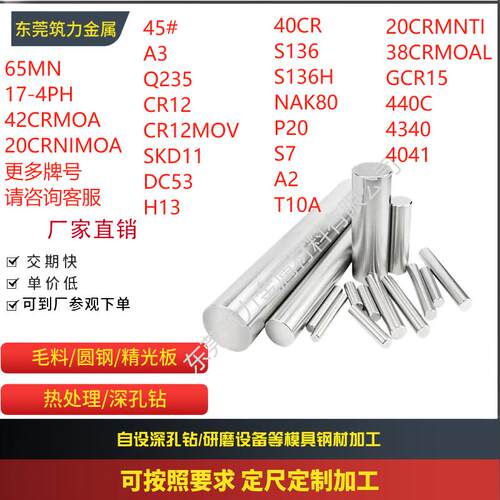 模具钢 圆棒 45# 40cr s16  65mn nak80 毛圆 h1 圆钢